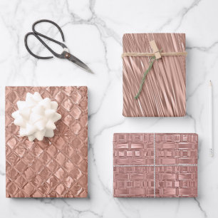 Hoja De Papel De Regalo Rosa Gold Metallic Relieve metalizado Aspecto Text