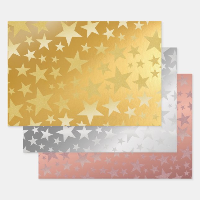 Hoja De Papel De Regalo Rosa Gold purpurina estrella (Set)