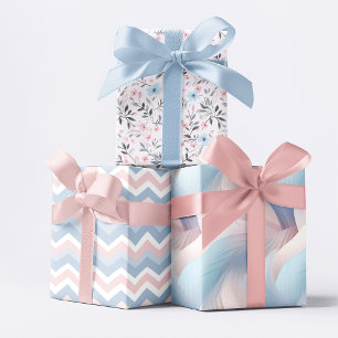 Hoja De Papel De Regalo Rosa Hielo Rosa Azul y Blanco Patrón