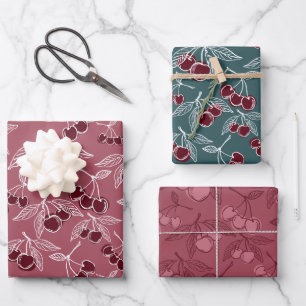 Hoja De Papel De Regalo Rosa Intenso y Rojo Cereza y Turquesa Chicas Cerez