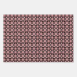 Hoja De Papel De Regalo Rosa Malva Negro Cuadro de Corazón de Búfalo