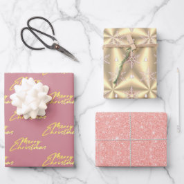 Hoja De Papel De Regalo Rosa metálico Navidades del platino de oro
