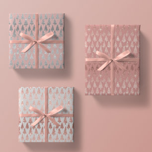 Hoja De Papel De Regalo Rosa metálico Oro Platino Árboles de Navidad