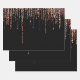 Hoja De Papel De Regalo Rosa negro de lujo Oro Sparkly Purpurina Fringe