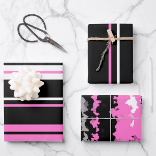 Hoja De Papel De Regalo rosa negro y blanco