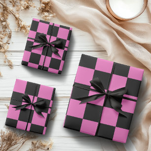 Hoja De Papel De Regalo Rosa neón y negro a cuadros tablero de ajedrez vin