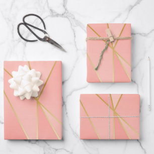 Hoja De Papel De Regalo Rosa pálido con líneas doradas