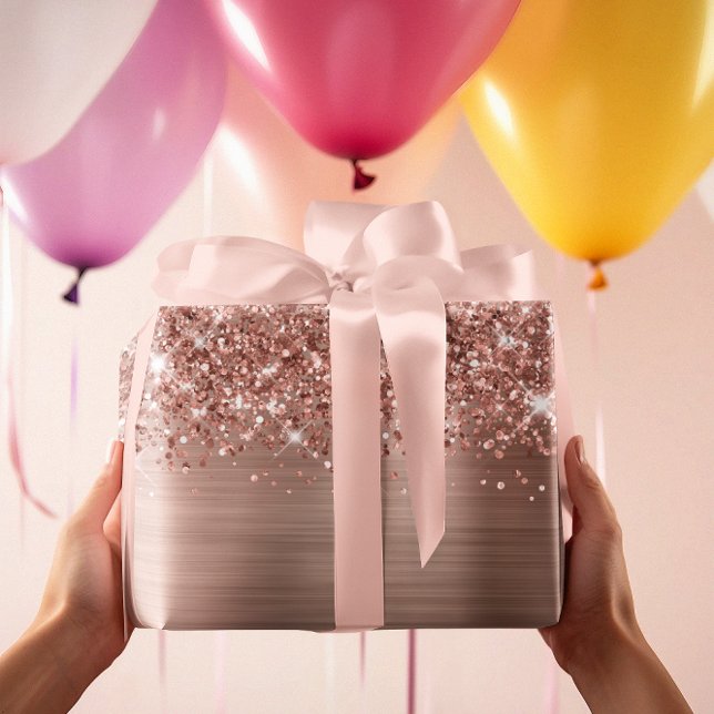 Hoja De Papel De Regalo Rosa Purpurinoso Gold Glam (Glittery Rose Gold Glam Wrapping Paper Sheets)
