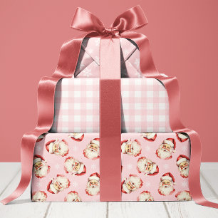 Hoja De Papel De Regalo Rosa Retro Vintage Santa Navidad