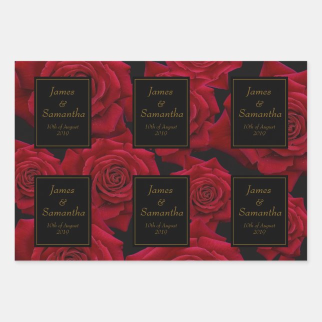Hoja De Papel De Regalo Rosa Roja Elegante - Boda (Anverso)