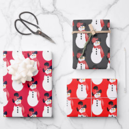 Hoja De Papel De Regalo Rosa Rojo y Nieve Gris