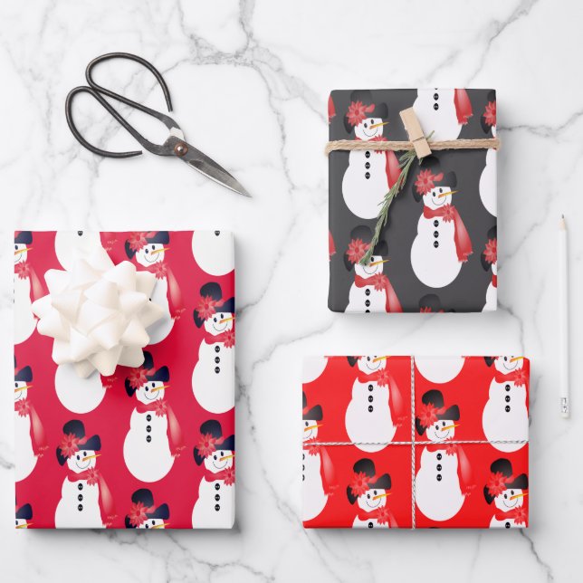 Hoja De Papel De Regalo Rosa Rojo y Nieve Gris (Anverso)