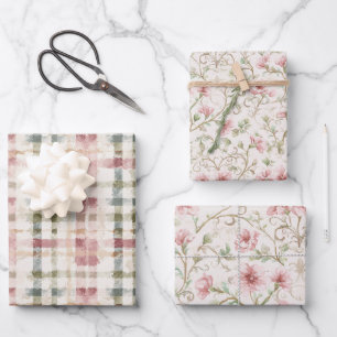 Hoja De Papel De Regalo Rosa Romántico Floral Crema