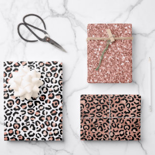 Hoja De Papel De Regalo Rosa Rosa Negra Leopardo Blanco