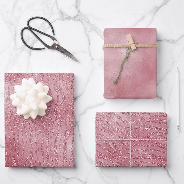 Hoja De Papel De Regalo Rosa rosa Purpurina Zebra Animal (Anverso)