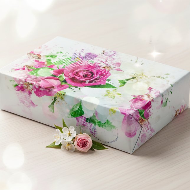 Hoja De Papel De Regalo Rosa rosa romántico con Bokek y espárragos en blan (Subido por el creador)