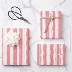 Hoja De Papel De Regalo Rosa Salmón y Rayas Torcidas Blancas