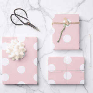 Hoja De Papel De Regalo Rosa suave con puntos de Polka blanco