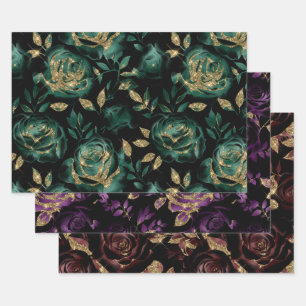 Hoja De Papel De Regalo Rosa Teal Rojo y Purpura y Dorado Patrón de Brillo