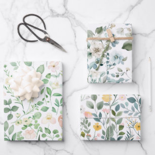 Hoja De Papel De Regalo Rosa Verde Azul Floral Bridal Shower Boda