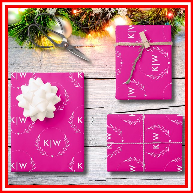 Hoja De Papel De Regalo Rosa y blanco | Monograma de Iniciales Modernas (Subido por el creador)