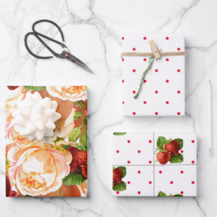 Hoja De Papel De Regalo Rosas acuáticos y fresas