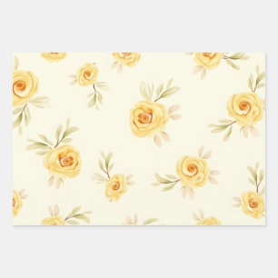 Hoja De Papel De Regalo Rosas amarillas pastel al acuarela 
