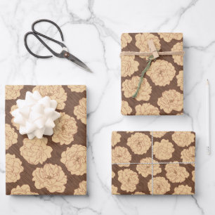 Hoja De Papel De Regalo Rosas barrocos de nogal marrón - sin costuras.