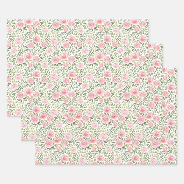 Hoja De Papel De Regalo Rosas de acuarela pintadas a mano (Set)