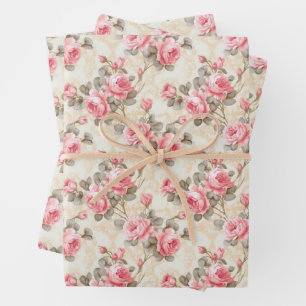 Hoja De Papel De Regalo Rosas de arcilla y magenta de color de agua chic d