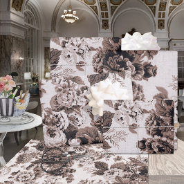 Hoja De Papel De Regalo Rosas de Brown Sepia Floral Peonies Dahlias