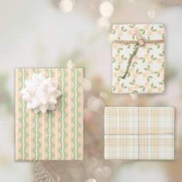 Hoja De Papel De Regalo Rosas de Cottage, Tartán y Rayas en naranja