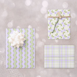 Hoja De Papel De Regalo Rosas de Cottage, Tartán y rayas Puesto en púrpura