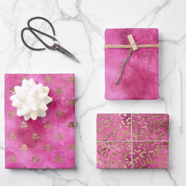 Hoja De Papel De Regalo Rosas de Oro Girly Pink (Anverso)
