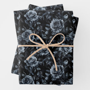 Hoja De Papel De Regalo Rosas del Cementerio Azul ocultación gótica
