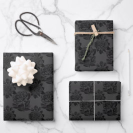 Hoja De Papel De Regalo Rosas estéticos góticos en color gris y negro
