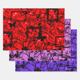 Hoja De Papel De Regalo Rosas Góticos Marcos Y Mariposas