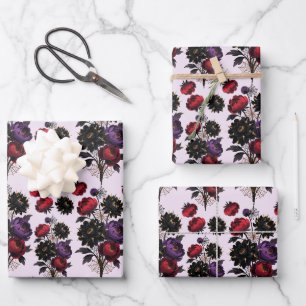 Hoja De Papel De Regalo Rosas góticos y telaraña, Halloween floral