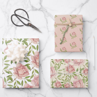 Hoja De Papel De Regalo Rosas Lilas de Acuarela con Rubor