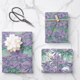 Hoja De Papel De Regalo Rosas morados acuarela pintada a mano