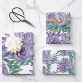 Hoja De Papel De Regalo Rosas morados acuarela pintada a mano