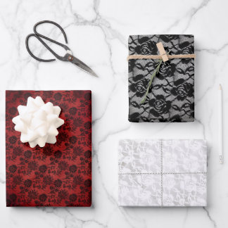 Hoja De Papel De Regalo Rosas negras de Halloween combinadas encaje blanco