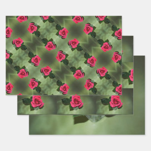 Hoja De Papel De Regalo Rosas rojas clásicas sobre la flor verde