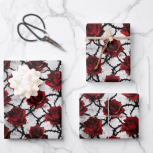 Hoja De Papel De Regalo Rosas Rojas Espinosas Amor Oscuro Gótico Anti-San 