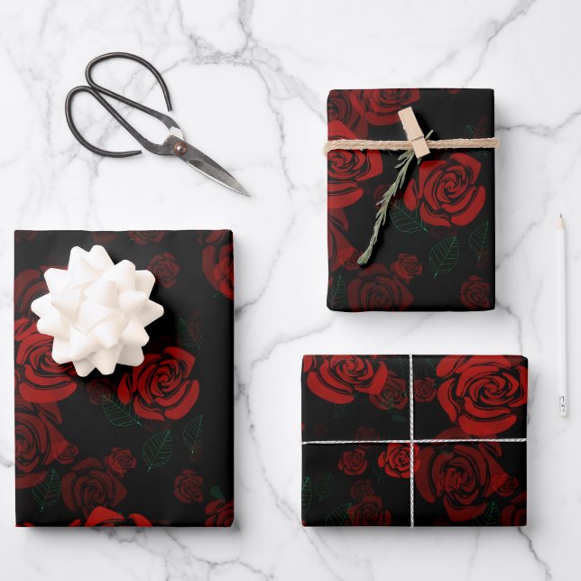 Hoja De Papel De Regalo Rosas rojas románticas (Anverso)