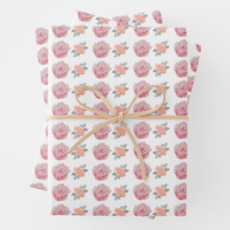 Hoja De Papel De Regalo Rosas románticas rosadas y flores de melocotón