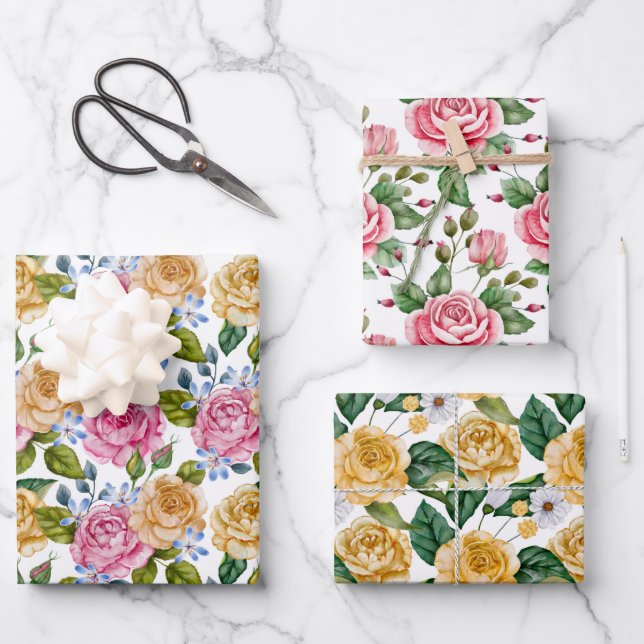 Hoja De Papel De Regalo Rosas Rosa Y Amarilla (Anverso)