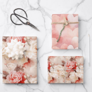 Hoja De Papel De Regalo Rosas rosadas Chic Blush corazones florales Cumple