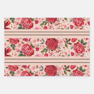 Hoja De Papel De Regalo Rosas rosadas con raya fina