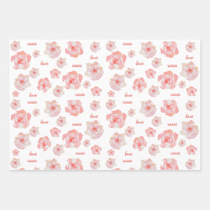 Hoja De Papel De Regalo Rosas rosadas de acuarela pintadas a mano amor per
